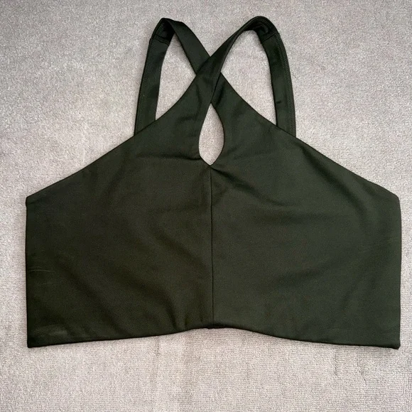 girlfriend collective Dark Green Cross-Halter Crop Top - Picture 2 of 7